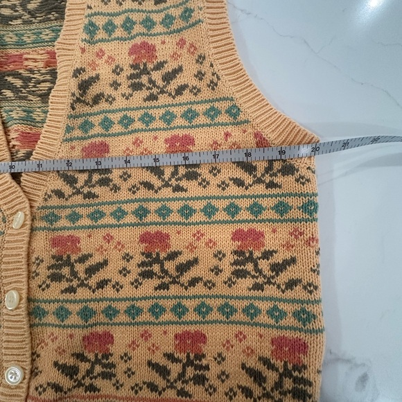 VTG GAP Fair Isle Flowers Granny Core Sweater Vest Y2K 100% Cotton Oversized S - Picture 4 of 5